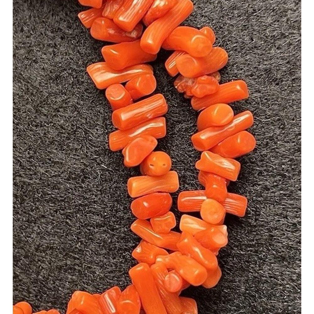 Branch Coral Double Stranded Bracelet Orange Red Gold Tone Clasp 6" Vintage - Picture 6 of 8